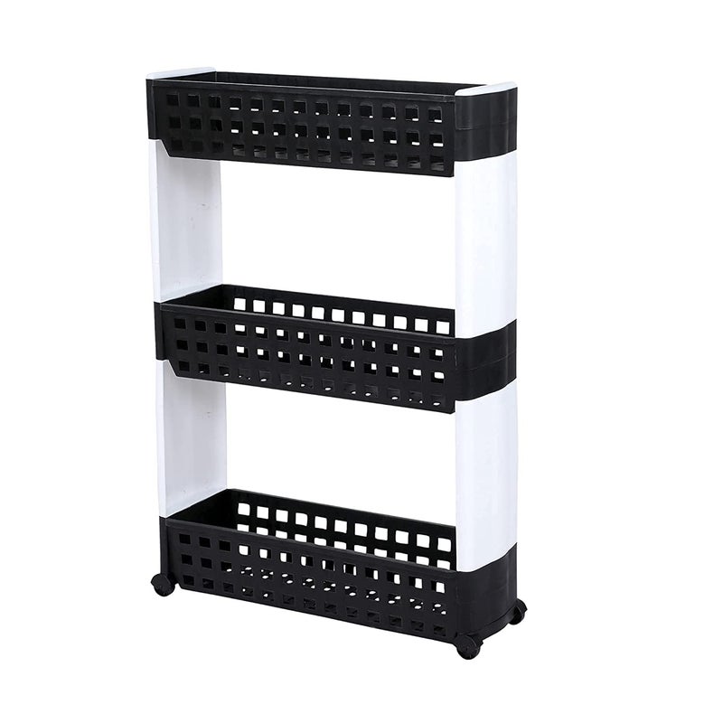 VISHVA 3 Layer Black&White Slim Multipurpose Floor Mount Kitchen Storage Slim Rack,Bathroom and Closet Shelves,with Wheels for Home,Office,Bedroom and Bathroom Plastic Stand - Image 5