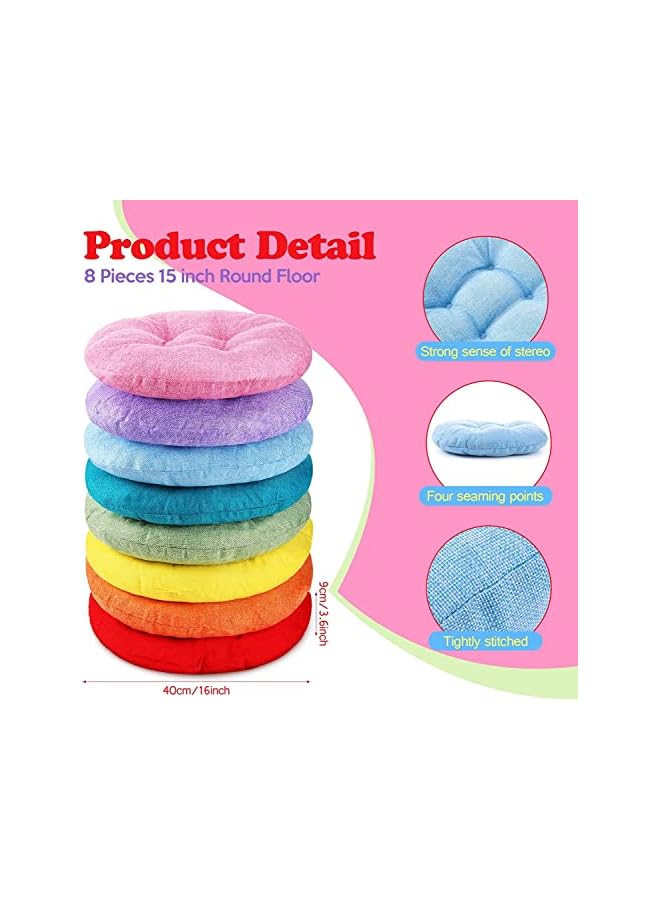 The Bros 8 Pieces 15 Inch Round Floor Cushions for Kids and Toddlers, Flexible Seating for Classroom Furniture,Daycare,Yoga and Meditation, Multicolor,40 * 40 * 9cm - Image 2