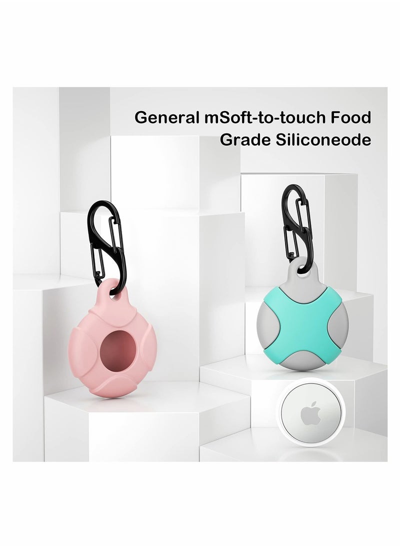 KASTWAVE Case for Apple AirTag with Keychain Ring 2 Pack Silicone Waterproof Anti Scratch Protective Tracker Cover Compatible with AirTags for Pets, Keys Luggage Backpacks Blue Pink  - Image 3