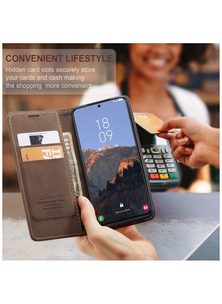 CaseMe CaseMe Samsung Galaxy S23 plus Case Wallet, for Samsung Galaxy S23 plus Wallet Case Book Folding Flip Folio Case with Magnetic Kickstand Card Slots Protective Cover - Coffee  - Image 3