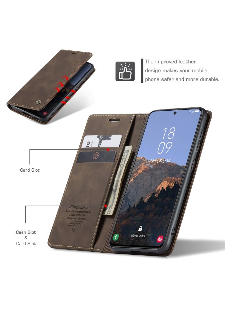 CaseMe CaseMe Samsung Galaxy S23 plus Case Wallet, for Samsung Galaxy S23 plus Wallet Case Book Folding Flip Folio Case with Magnetic Kickstand Card Slots Protective Cover - Coffee  - Image 4