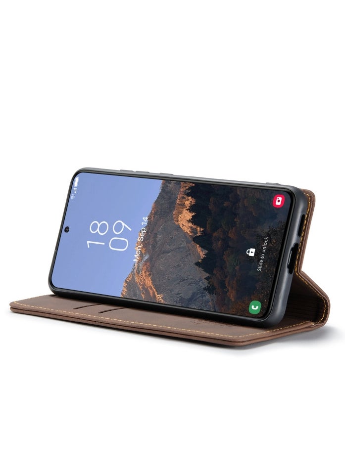 CaseMe CaseMe Samsung Galaxy S23 plus Case Wallet, for Samsung Galaxy S23 plus Wallet Case Book Folding Flip Folio Case with Magnetic Kickstand Card Slots Protective Cover - Coffee  - Image 5