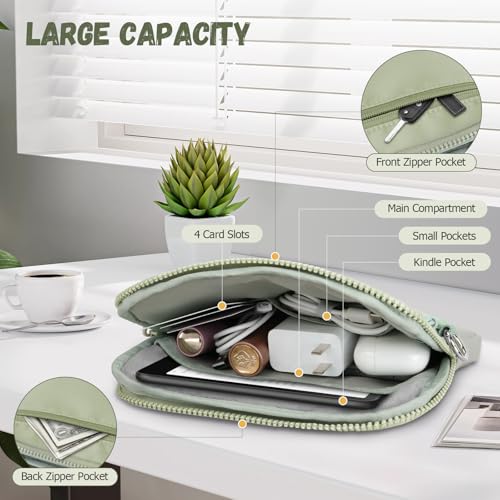 Dadanism 6-7 Inch Protective Padded Sleeve Bag Carrying Case with Shoulder & Wristlet Strap for 7" Kindle Paperwhite/Kindle Colorsoft, 6" Kindle/Kobo Clara Colour, with RFID Blocking Card Slot, Sage - Image 3