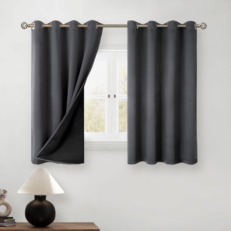 BGment Short 100% Blackout Curtains for Bedroom  Thermal Insulated Energy Efficiency Noise Reducing Grommet Curtains 45 Inch Length with Liner for Small Window 2 Panels Each 52 Inch Wide  Dark Grey - Image 1