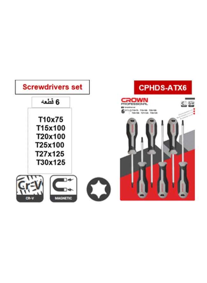 كراون طقم مفك 6 قطع 5X75 /5X100 / 6X150 / PH1X75 - PH1X100 L PH2X150 كراون