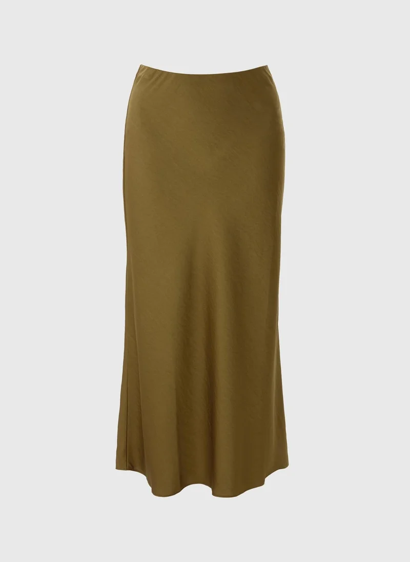 ماتلان Olive Green Satin Midaxi Skirt
