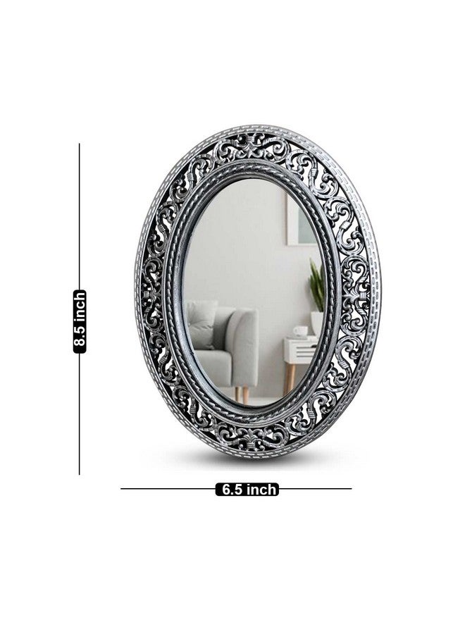 شارع الفن مرآة معدنية فضية الشكل توضع على الطاولة على شكل بيضاوي، مرآة محمولة للمكياج (الحجم - 8.5 × 6.5 بوصة) - Image 2