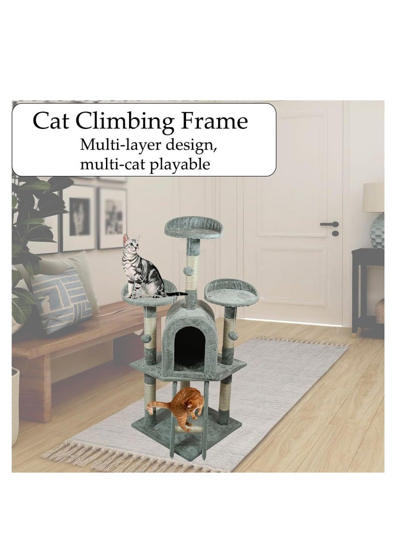 أن ان سي بيتس شجرة قطط متعددة المستويات، مجاثم منحنية، عمود خدش من السيزال، كرات متدلية، شقة واسعة للقطط، وسلم للتسلق، مركز أنشطة شجرة قطط متين للقطط الداخلية، سهل التجميع 125 سم (رمادي) - Image 3
