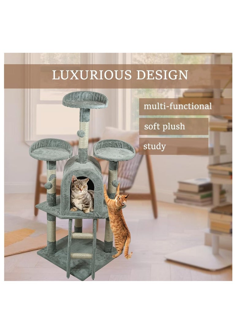 أن ان سي بيتس شجرة قطط متعددة المستويات، مجاثم منحنية، عمود خدش من السيزال، كرات متدلية، شقة واسعة للقطط، وسلم للتسلق، مركز أنشطة شجرة قطط متين للقطط الداخلية، سهل التجميع 125 سم (رمادي) - Image 4