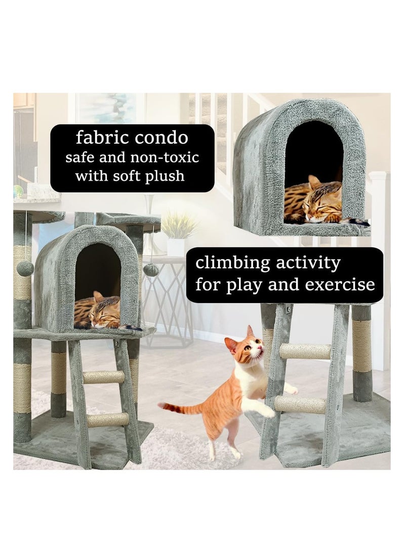 أن ان سي بيتس شجرة قطط متعددة المستويات، مجاثم منحنية، عمود خدش من السيزال، كرات متدلية، شقة واسعة للقطط، وسلم للتسلق، مركز أنشطة شجرة قطط متين للقطط الداخلية، سهل التجميع 125 سم (رمادي) - Image 5