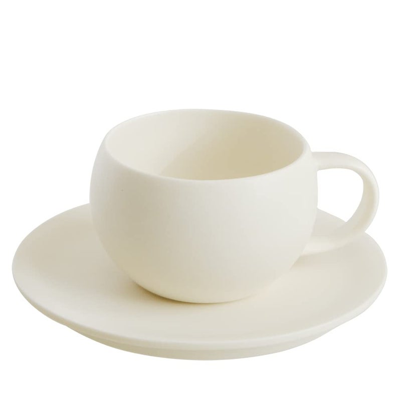 WENSHUO Egg Shape Coffee Mug Round Teacup with Saucer Matte Crme 8oz Crme