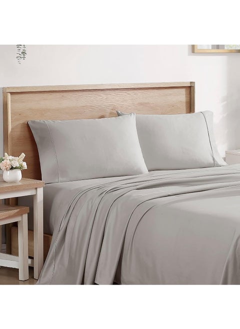 Brielle Home 400 Thread Count Solid 100% Cotton Sateen Sheets Collection, KING, VAPOR GREY