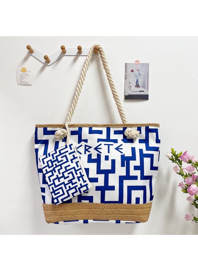 Handcrafted Large Capacity Durable Casual Women's Tote Bag City Chic Baskets Weaving Element Shoulder Bag For Daily Use-Color:Style 2 (double-sided)-Dimensions:50*36*14 - Image 1
