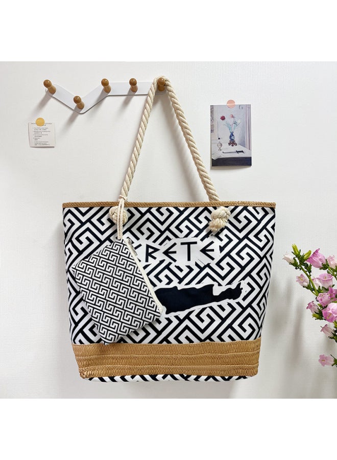 Handcrafted Large Capacity Durable Casual Women's Tote Bag City Chic Baskets Weaving Element Shoulder Bag For Daily Use-Color:Style 2 (double-sided)-Dimensions:50*36*14 - Image 2