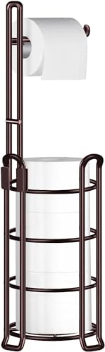 TomCare Toilet Paper Holder Toilet Paper Stand and Dispenser for 4 Mega Rolls Metal Wire FreeStanding Toilet Tissue Paper Roll Storage Shelf Bathroom Accessories Storage Organizer Bronze