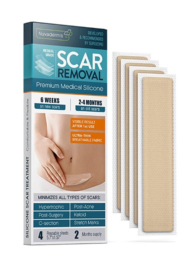 Nuvadermis Silicone Scar Removal Sheets, Caesarean Section Abdominal Wrinkle Removal Scar Patch, Surgical Scar Removal Treatment Bandage, Silicone Patch Wound Repair Patch 4 Pack - 5.7" x 1.57 - Image 1