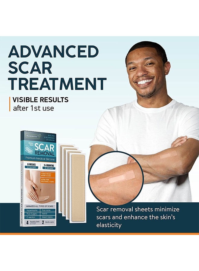 Nuvadermis Silicone Scar Removal Sheets, Caesarean Section Abdominal Wrinkle Removal Scar Patch, Surgical Scar Removal Treatment Bandage, Silicone Patch Wound Repair Patch 4 Pack - 5.7" x 1.57 - Image 2