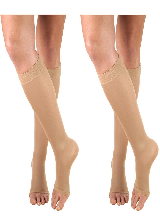 Truform Women's Compression 15-20 mmHg Knee High Open Toe Stockings Beige, Large, 2 Count - Image 1