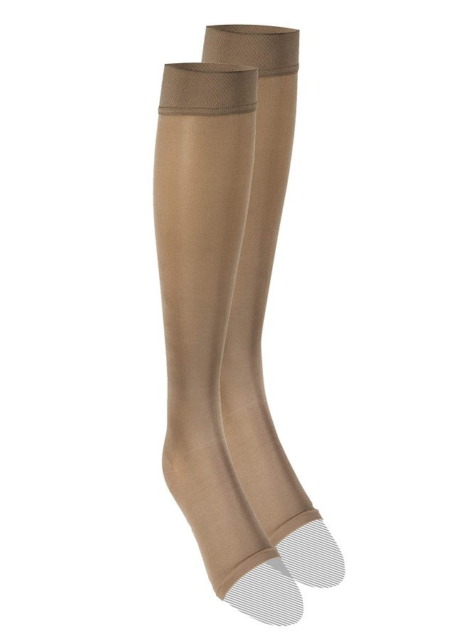 Truform Women's Compression 15-20 mmHg Knee High Open Toe Stockings Beige, Large, 2 Count - Image 5