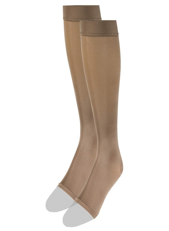 Truform Women's Compression 15-20 mmHg Knee High Open Toe Stockings Beige, Large, 2 Count - Image 4