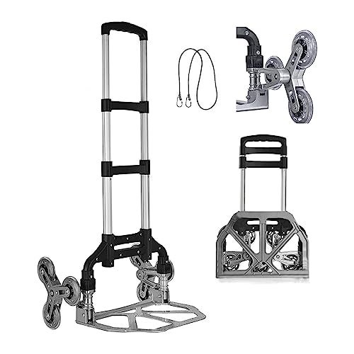Aloxe Folding Portable Stair Climbing Cart Trolley: Portable Luggage Trolley w/Adjustable Handle, Bungee Cord Tri-Wheel, Hand Truck, Lightweight Dolly cart, Luggage Moving for Home & Office. - Image 2
