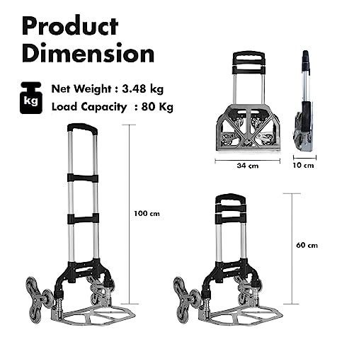 Aloxe Folding Portable Stair Climbing Cart Trolley: Portable Luggage Trolley w/Adjustable Handle, Bungee Cord Tri-Wheel, Hand Truck, Lightweight Dolly cart, Luggage Moving for Home & Office. - Image 5