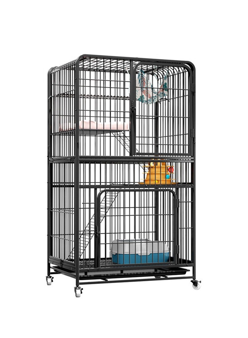 Large Cat Cage 4 Tier,Cat Cage Playpen Box Crate Kennel for Indoor Cats with Doors Detachable Tray Ladders Wheels (Black(78*55*137 cm))