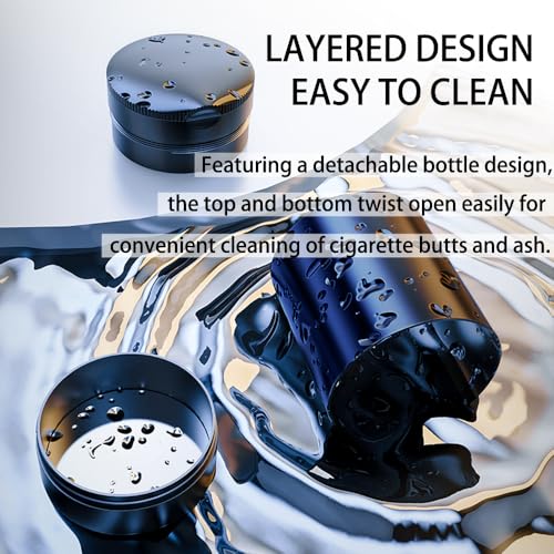 Tmengdao Ashtray with Lid Smell Proof,Smokeless Ashtray for Cup Holder,Cigar Ash Tray,Detachable Stainless Steel Car Ash Tray with LED Auto Light, for Most Car, Office, Home (Black) - Image 3