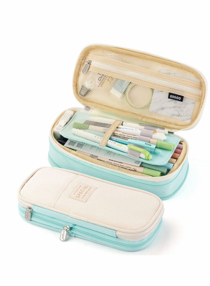 Large Capacity Pencil Case for Office and School, Versatile Storage Organizer Bag in Stylish Cyan Color - Image 1