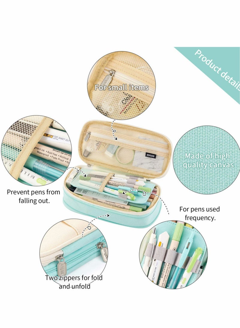Large Capacity Pencil Case for Office and School, Versatile Storage Organizer Bag in Stylish Cyan Color - Image 2