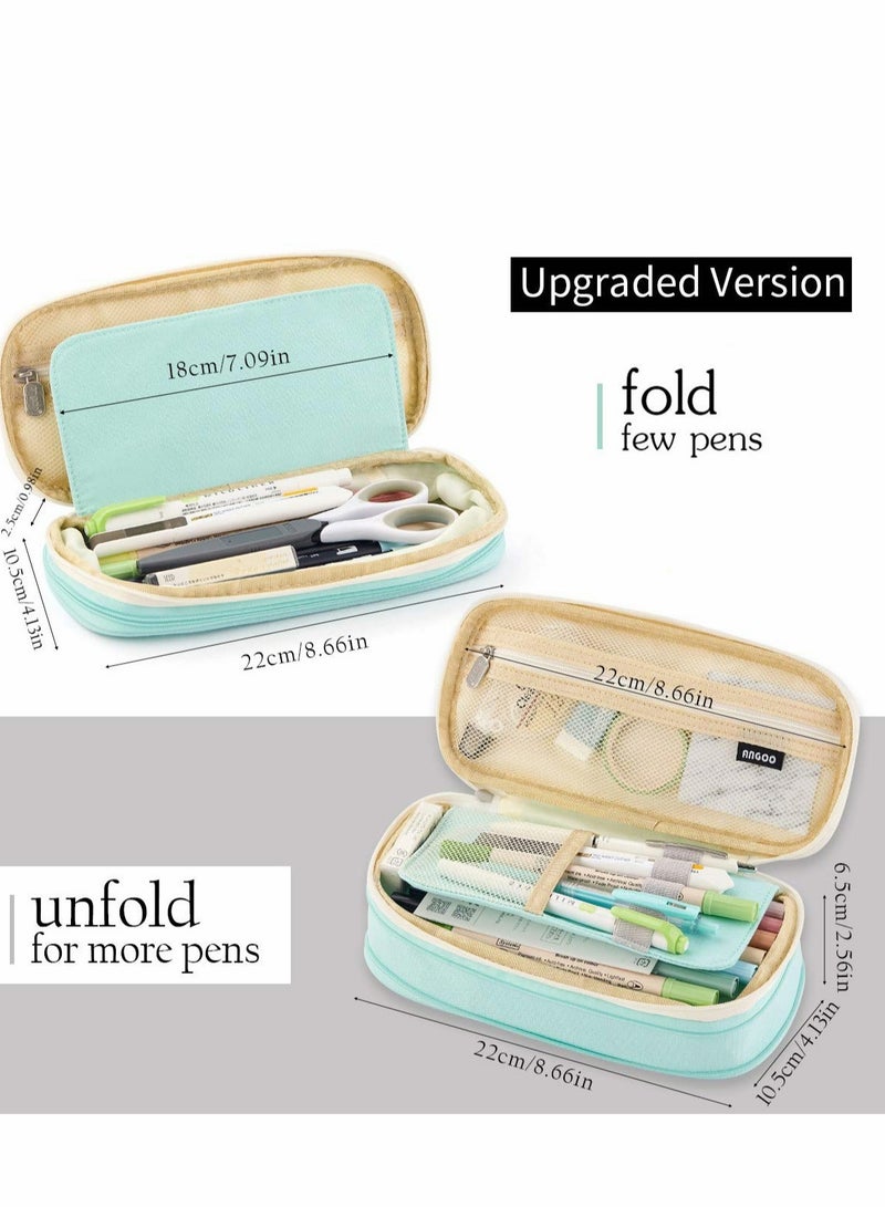 Large Capacity Pencil Case for Office and School, Versatile Storage Organizer Bag in Stylish Cyan Color - Image 4