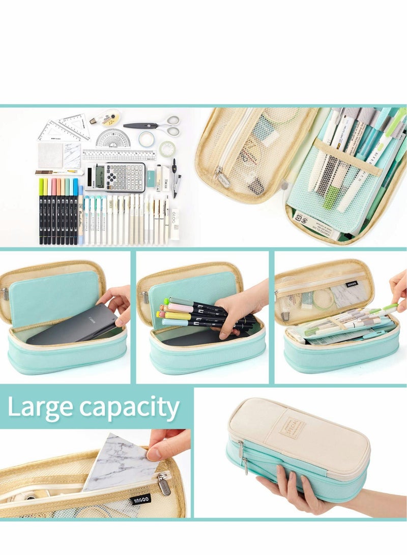 Large Capacity Pencil Case for Office and School, Versatile Storage Organizer Bag in Stylish Cyan Color - Image 3