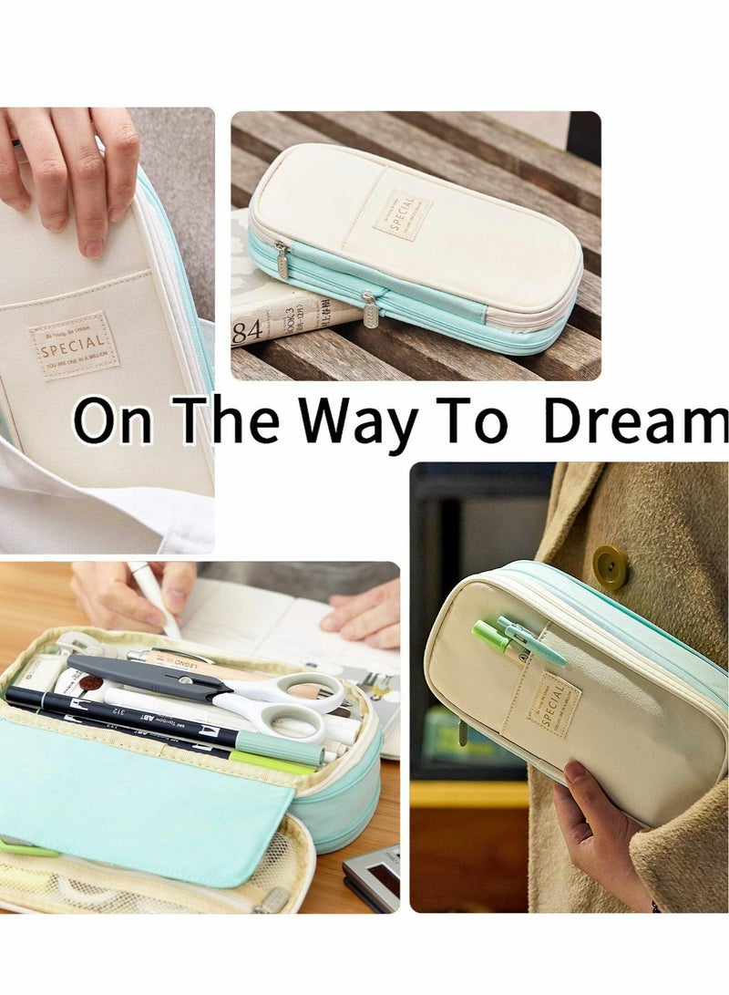Large Capacity Pencil Case for Office and School, Versatile Storage Organizer Bag in Stylish Cyan Color - Image 5