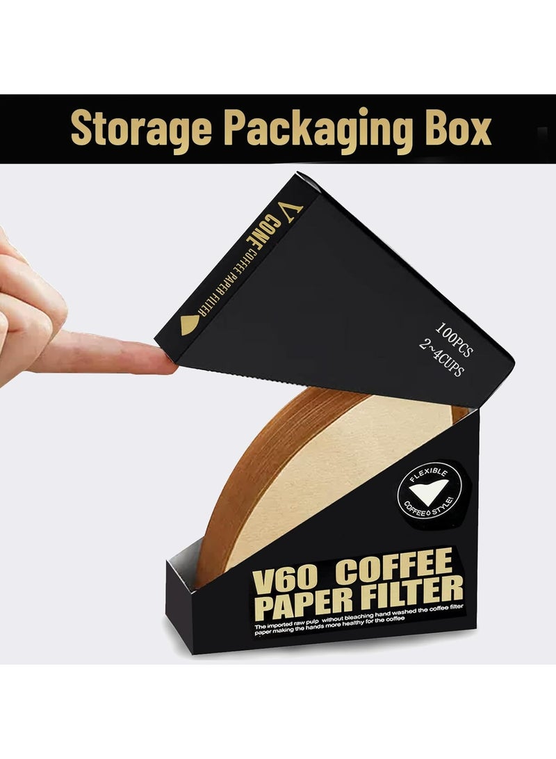 Oasisgalore 100-Pack V-Shaped Unbleached Paper Coffee Filters for V60 Coffee Maker - Disposable Cone Drip (2-4 Servings) - Image 2
