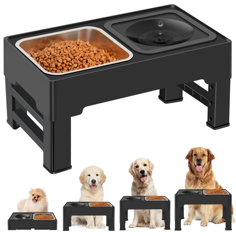 ikuso 2in1 Elevated Dog Bowls Raised Pet Bowl with Stainless Steel Food Bowl and Spill Proof Water Bowl 4 Adjustable Heights NonSlip Stand for Small Medium Large Dogs and Pets