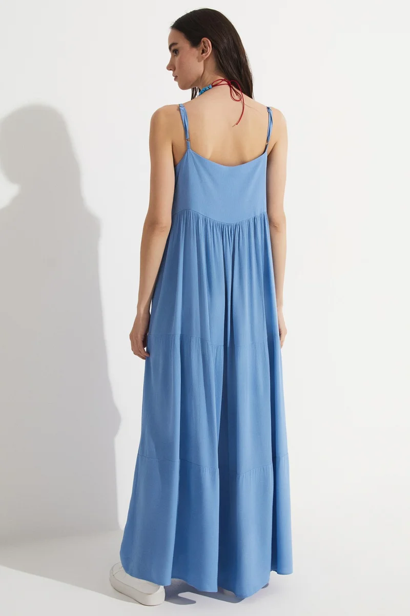 جون Women's 100% Viscose Flounce Thin Strap Maxi Woven Dress