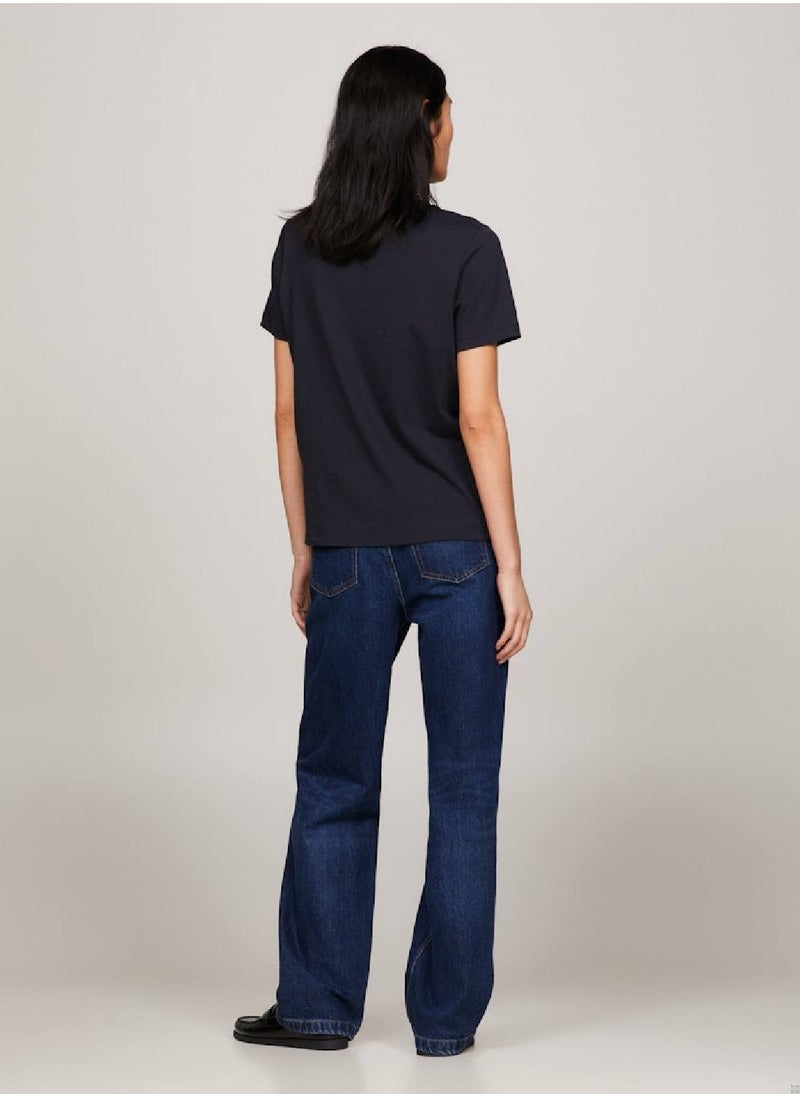 TOMMY HILFIGER Women's Curve Signature Logo Flag T-Shirt -  Pure cotton jersey, Navy Blue  - Image 2