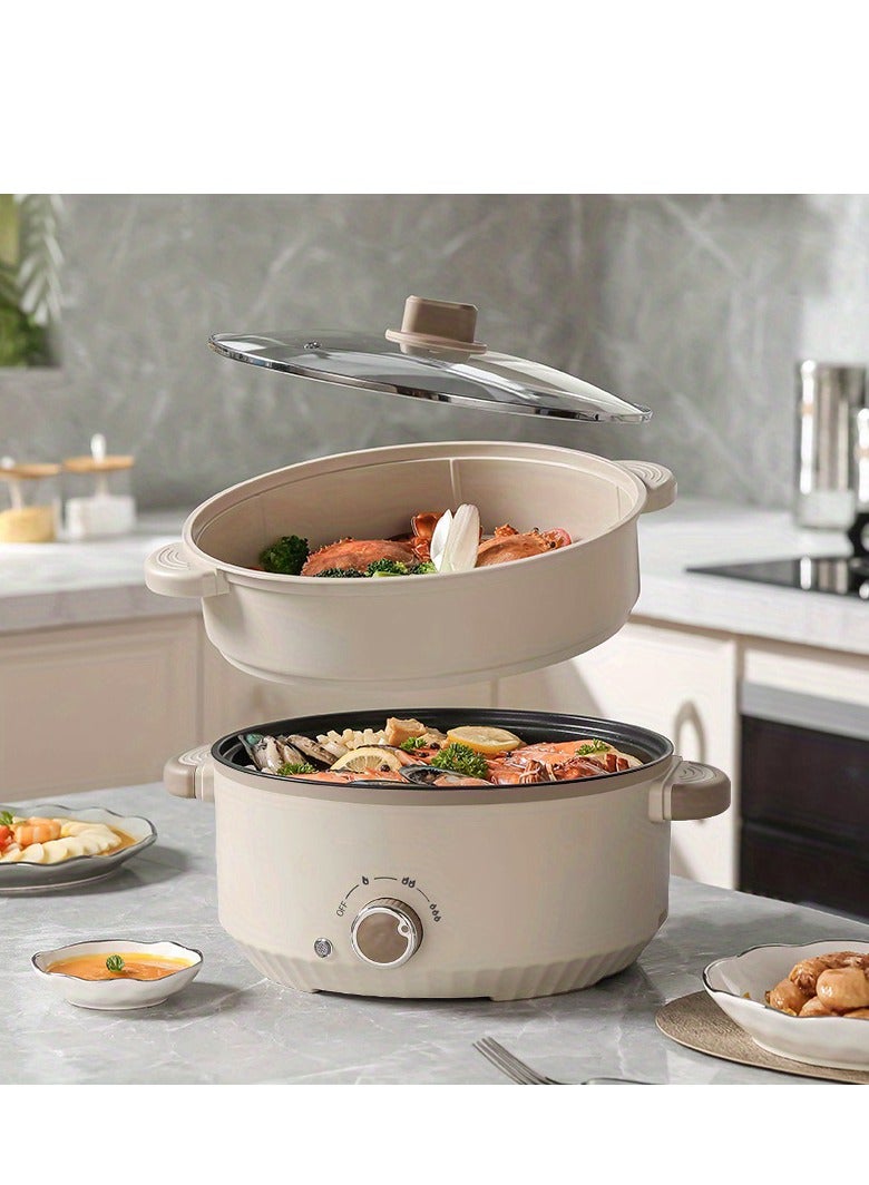Electric Hot Pot, 3.0 L, Non-Stick Electric Cooker with Steamer, 3 Levels Fires Adjustable Electric Skillet, Frying Pan, Shabu, Electric Pot for Noodles, Egg, Streak, Sauté, for Dorm Office Family