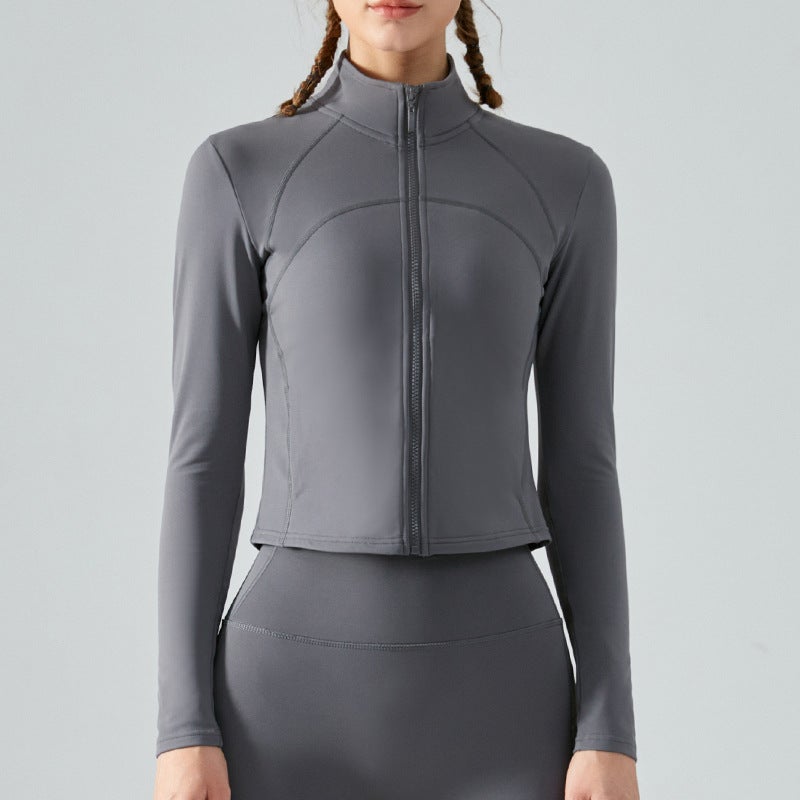 Generic Cross-Border Warm Fleece-Lined Yoga Wear Autumn and Winter Jacket Sports Zipper Top Womens Slimming Look Long-Sleeved Fitness Wear Medium gray 