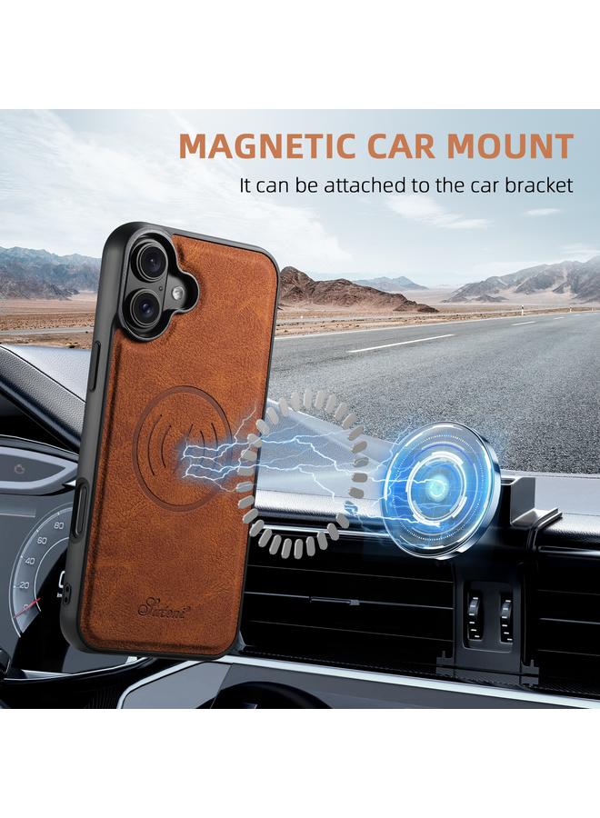 Suteni Case For iPhone 16 H17 Litchi Texture Leather MagSafe Detachable Wallet Phone Case - Image 4