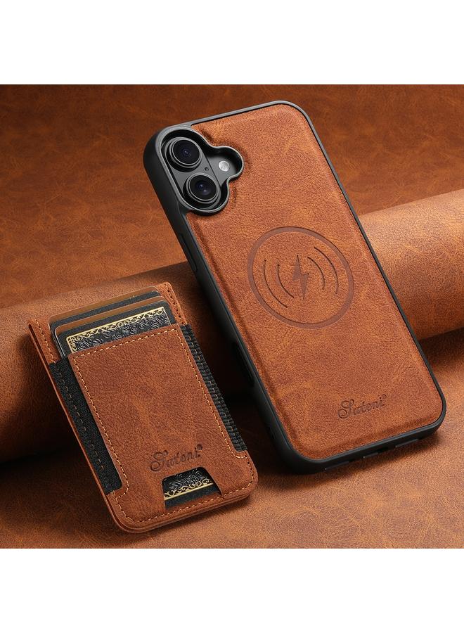 Suteni Case For iPhone 16 H17 Litchi Texture Leather MagSafe Detachable Wallet Phone Case - Image 2