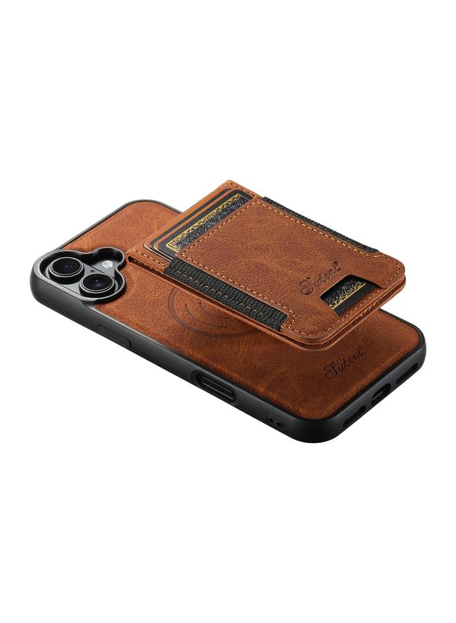 Suteni Case For iPhone 16 H17 Litchi Texture Leather MagSafe Detachable Wallet Phone Case - Image 3