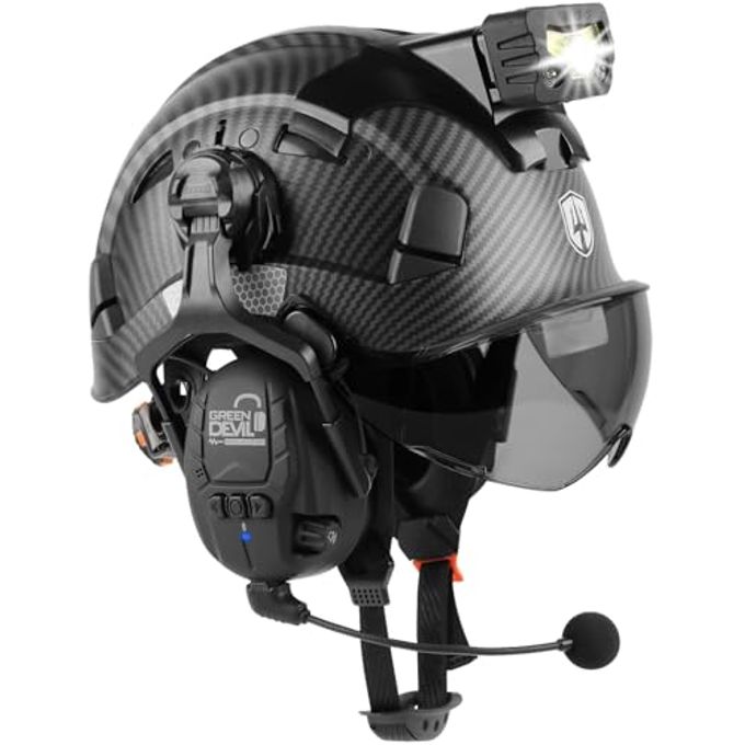 GREEN DEVIL Hard Hat Safety Helmet With Visor Bluetooth Ear Muffs And Headlamp 5 In 1 Full Protection Vented Work Hardhat Ansi Z89.1 Cascos De Construccion For Industrial Construction Forestry - Image 4