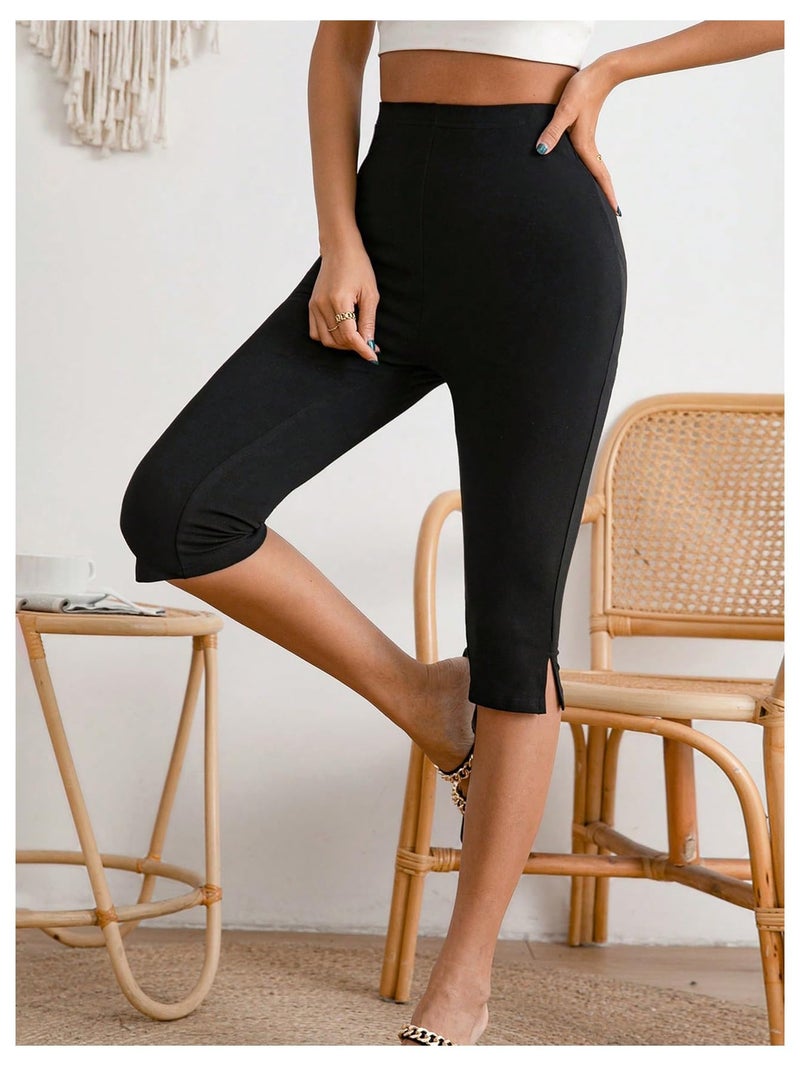 MakeMeChic Women's Capri Pants High Waist Leggings Soft Stretch Business Casual Yoga Dress Pants Black Medium - Image 3