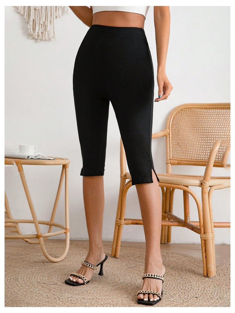 MakeMeChic Women's Capri Pants High Waist Leggings Soft Stretch Business Casual Yoga Dress Pants Black Medium - Image 5