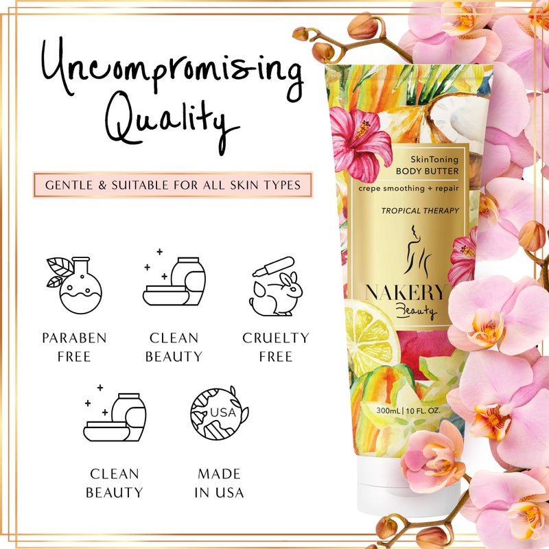 NAKERY Body Butter Anti Aging Moisturizer - Body Cream Skin Tightening Cream & Neck Firming Cream, Moisturizing Cream & Neck Tightening Cream for Body & Face Cream for Dry Skin 300ml(Tropical Therapy) - Image 5