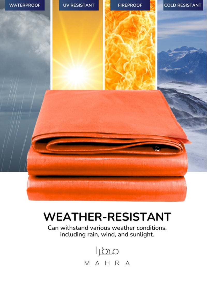 Orange Tarpaulin | 9 x 9 Ft | Durable All-Weather Protection | Sunlight-Resistant | Flame-Retardant | Strengthened Poly Material | Versatile for Tents, Building Sites, Landscaping, Water Protection, Exterior Applications - Image 2