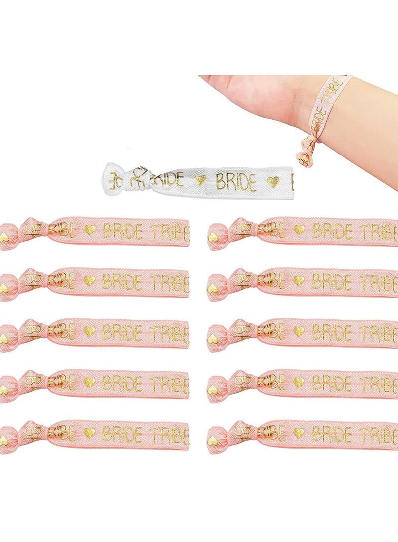 11pcs Bride Tribe Hair Ties Bridesmaids Wrist Bands for Bachelorette Wedding Bridal Shower Bride to Be Party Favors(1 White + 10 Rose Gold) - Image 1