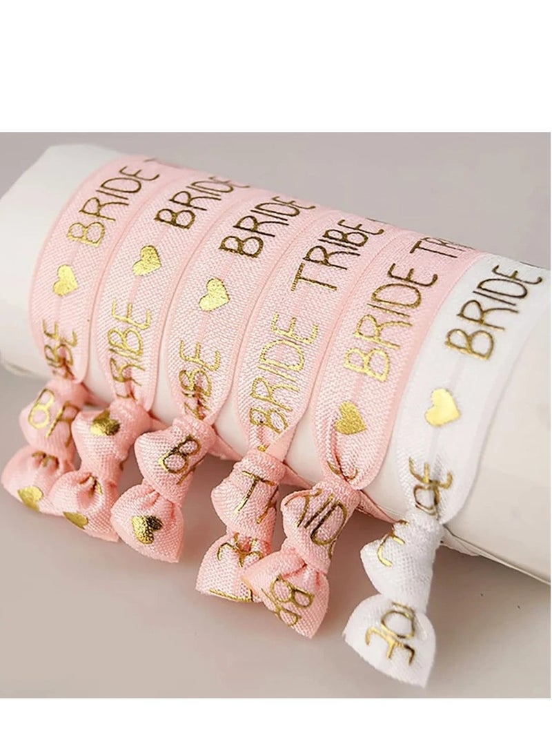 11pcs Bride Tribe Hair Ties Bridesmaids Wrist Bands for Bachelorette Wedding Bridal Shower Bride to Be Party Favors(1 White + 10 Rose Gold) - Image 2