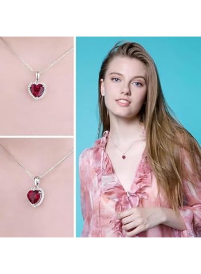 Luxuria A heart-shaped pendant set with a red ruby ​​and surrounded by a halo of clear stones. The pendant boasts a classic and romantic design, crafted from silver-plated stainless steel, and features cubic zirconia and synthetic rubies. - Image 4